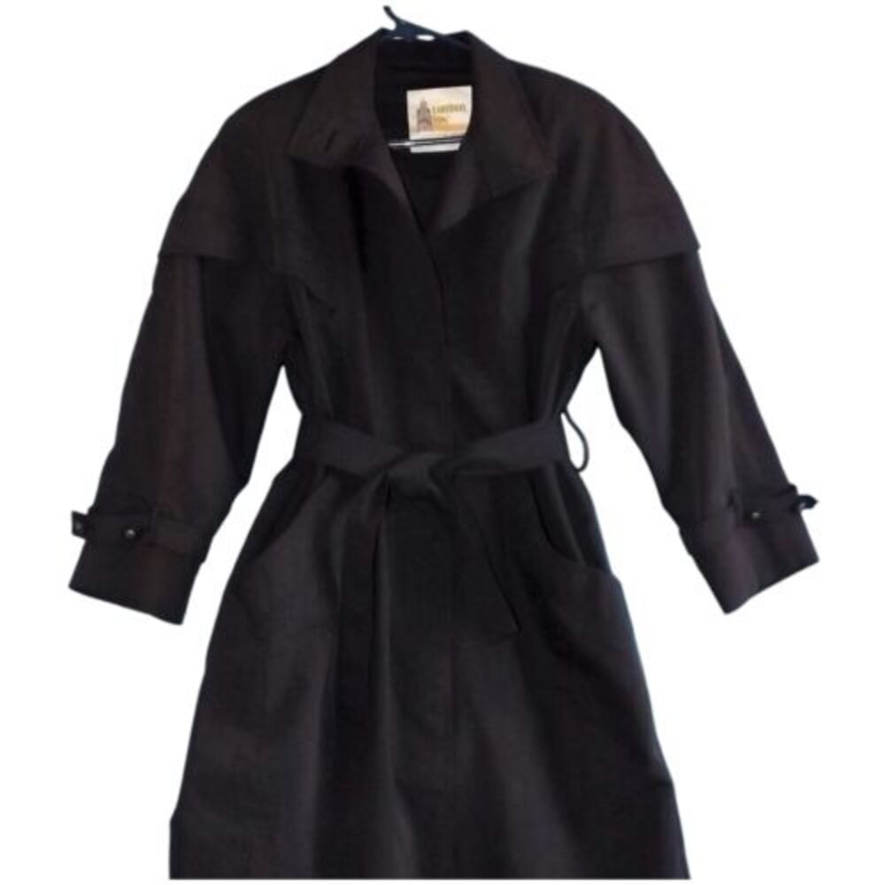 London Fog Women's Vintage Black Trench Coat Size 8 Petite READ DESC‎ - Picture 2 of 8